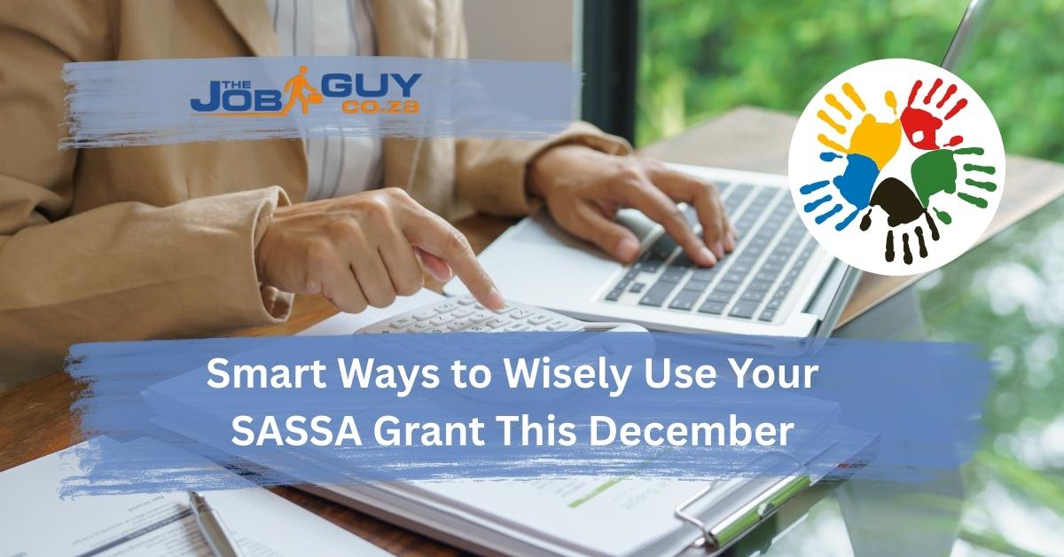 A South African woman planning her December budget to wisely manage her SASSA grant using a notebook and groceries.